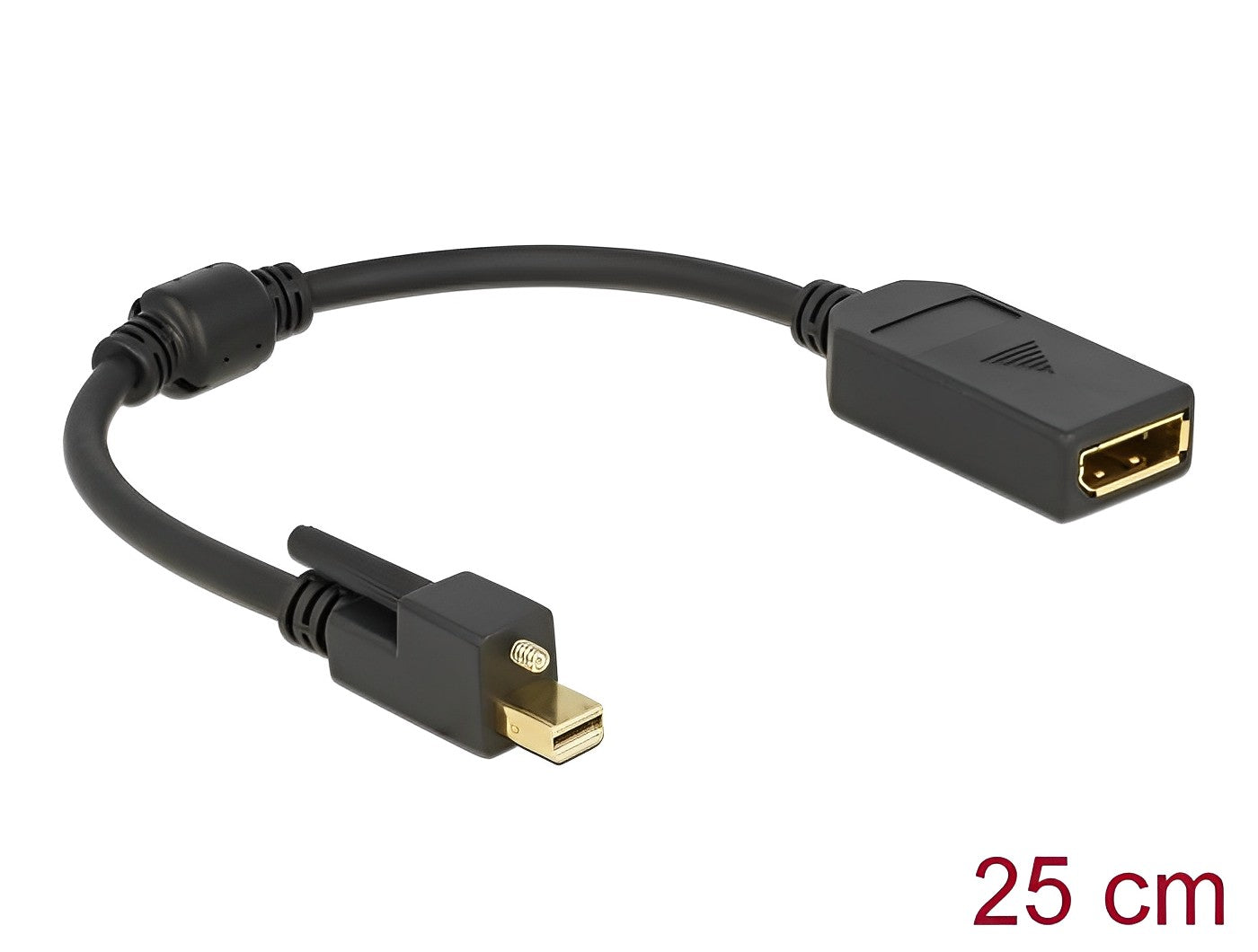 מתאם תצוגה תקע מיני DisplayPort 4K עם בורג נעילה לשקע DisplayPort אורך 25 ס"מ - delock.israel