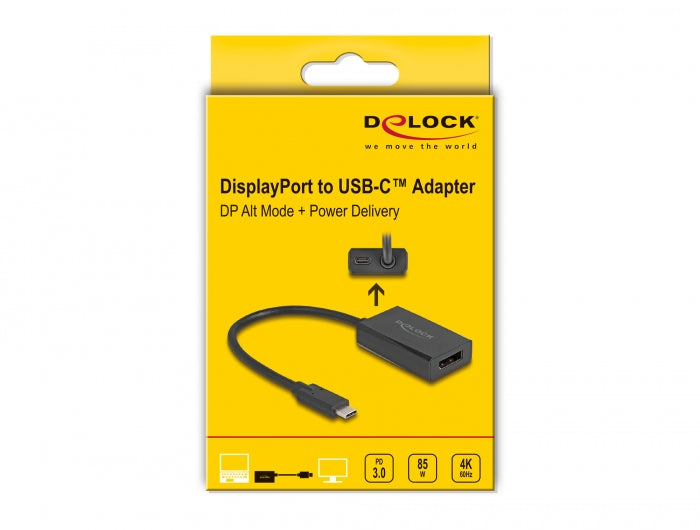 מתאם תצוגה USB-C לחיבור מסך DisplayPort 4K תומך PD 85 W - delock.israel