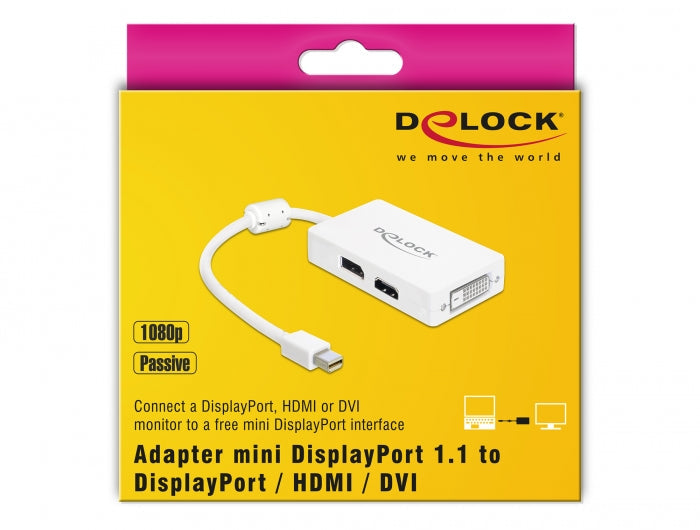 מתאם תצוגה מיני DisplayPort לחיבור מסך DisplayPort / HDMI / DVI - delock.israel