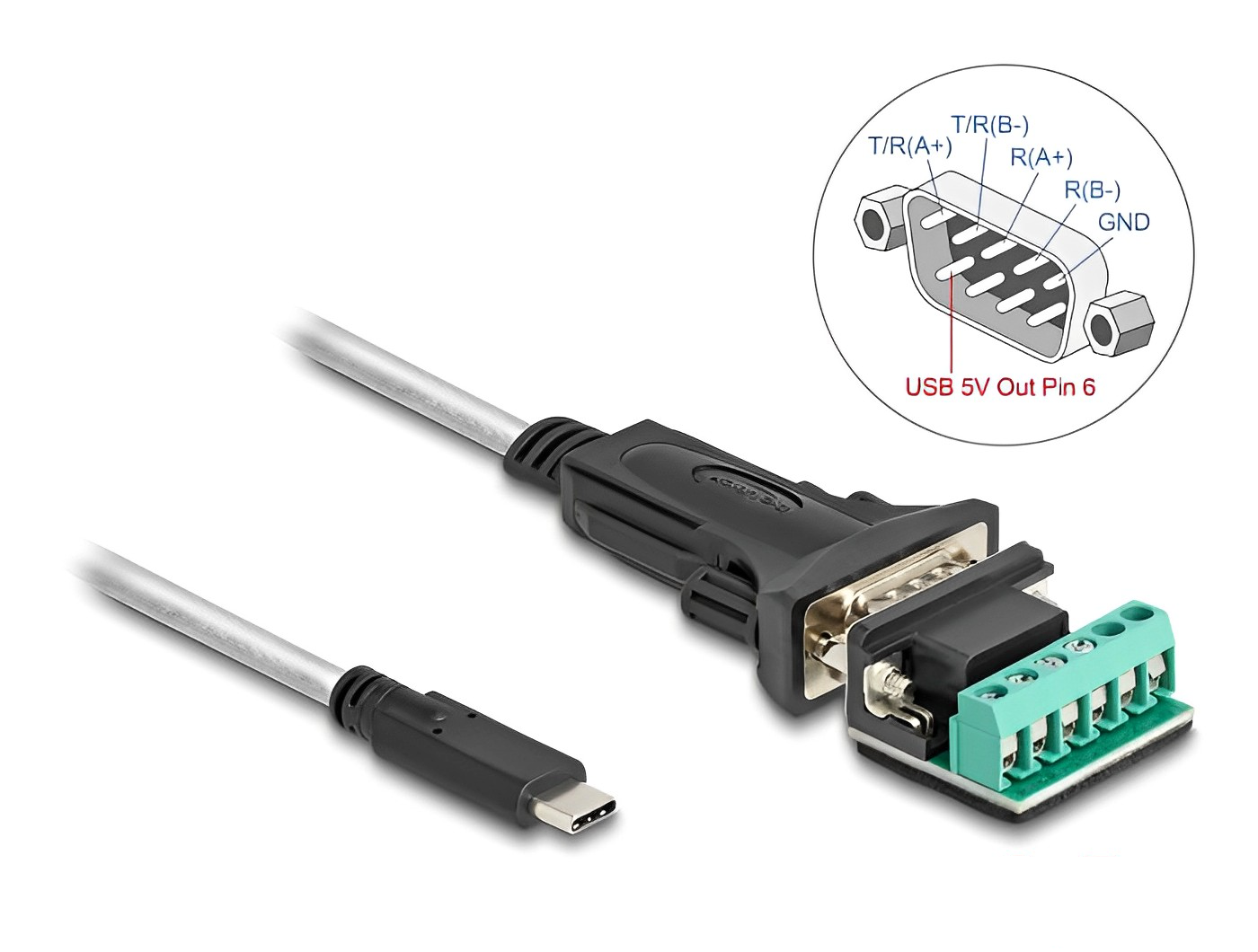 Delock Adapter USB Type-C™ to 1 x Serial RS-422/485 male with 6 pin terminal block 5 V
 - delock.israel