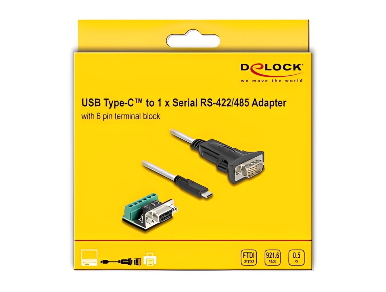 Delock Adapter USB Type-C™ to 1 x Serial RS-422/485 male with 6 pin terminal block 5 V 0.5 m
 - delock.israel