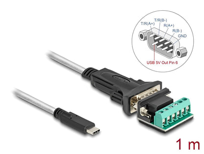 Delock Adapter USB Type-C™ to 1 x Serial RS-422/485 male with 6 pin terminal block 5 V 1 m
 - delock.israel