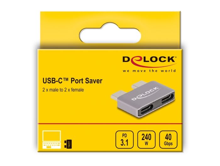 מתאם כפול USB-C 40 Gbps ז/נ תומך PD 3.1 240 W - delock.israel
