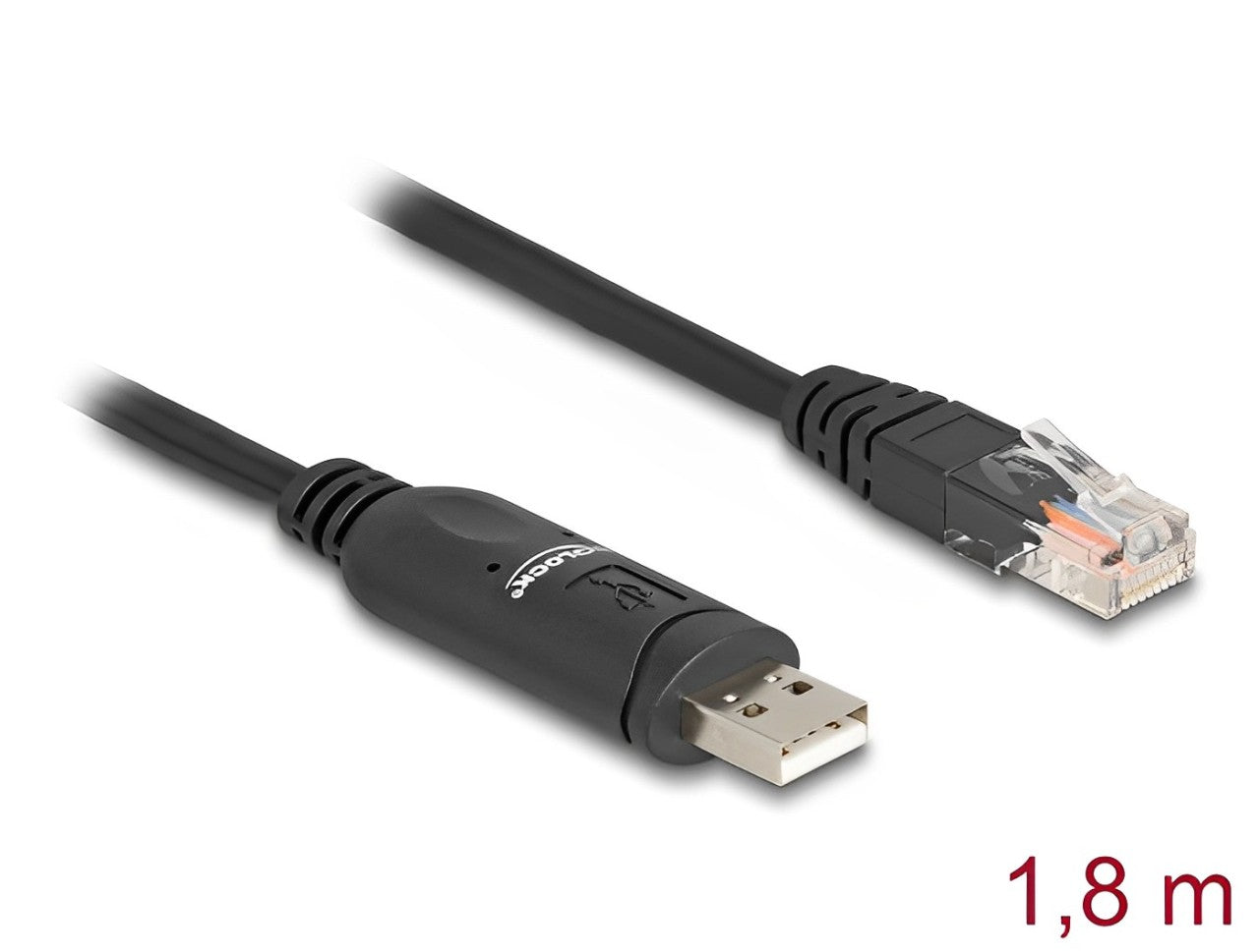 כבל קונסול USB לסיסקו מבית DELOCK גרמניה המתוכנן להחלפה ישירה של מתאמי ה-DB9-to-RJ45 הישנים, ומאפשר התחברות ישירה מפורט USB במחשב אל פורט הניהול (Console) של ציוד תקשורת ארגוני