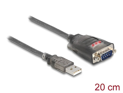 ממיר USB לתקע DB9 Serial RS-232 עם 3xLED צ'יפ FTDI אורך 0.2 מטר - delock.israel