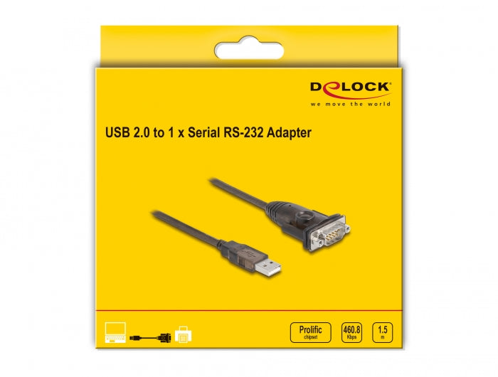 ממיר USB לתקע DB9 Serial RS-232 צ'יפ Prolific PL-2303 GS אורך 1.5 מטר - delock.israel