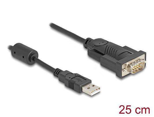 Delock Adapter USB 2.0 Type-A to 1 x Serial RS-232 D-Sub 9 pin male with ferrite core 0.25 m - delock.israel