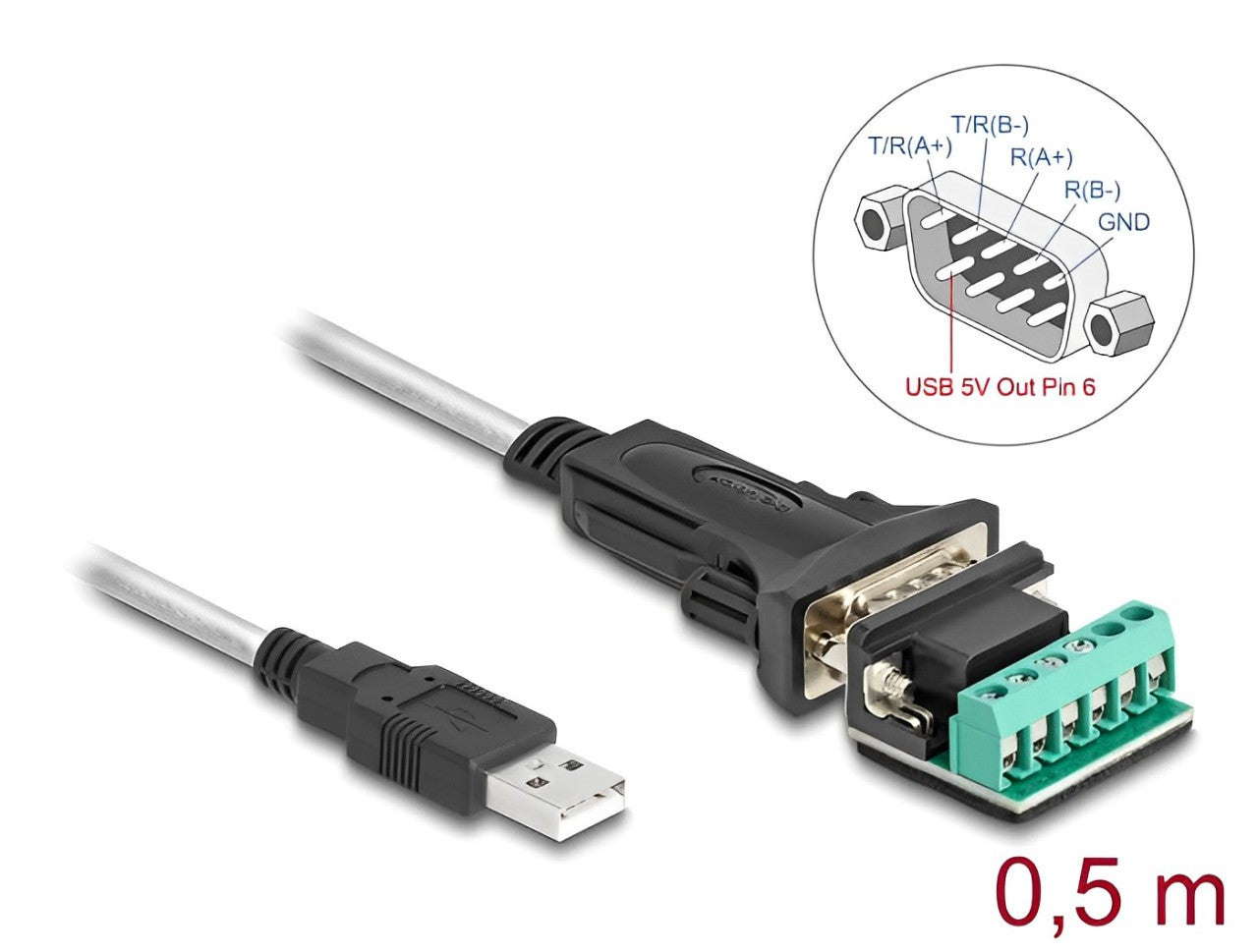 Delock Adapter USB 2.0 Type-A to 1 x Serial RS-422/485 male with 6 pin terminal block 5 V 0.5 m - delock.israel