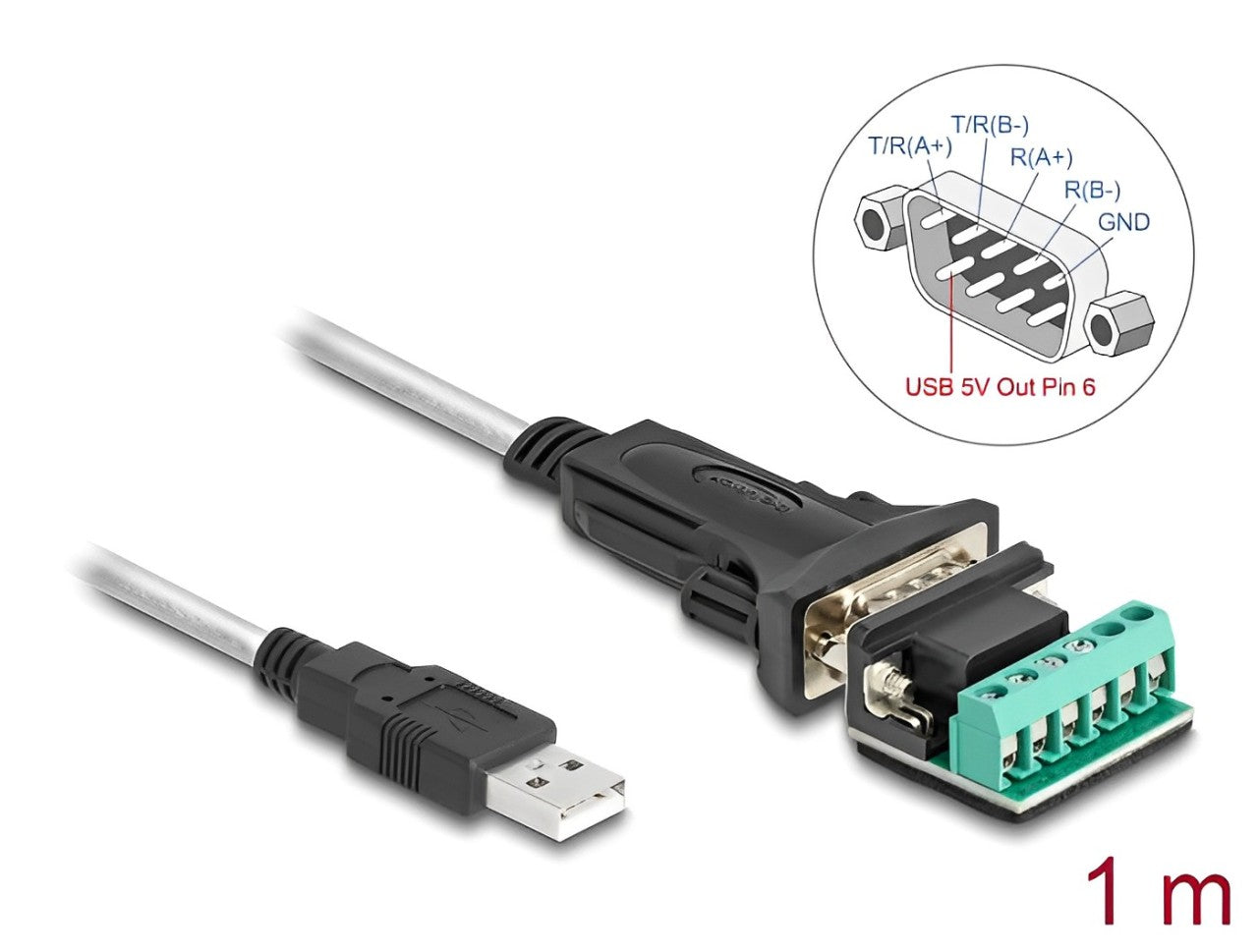 Delock Adapter USB 2.0 Type-A to 1 x Serial RS-422/485 male with 6 pin terminal block 5 V 1 m - delock.israel