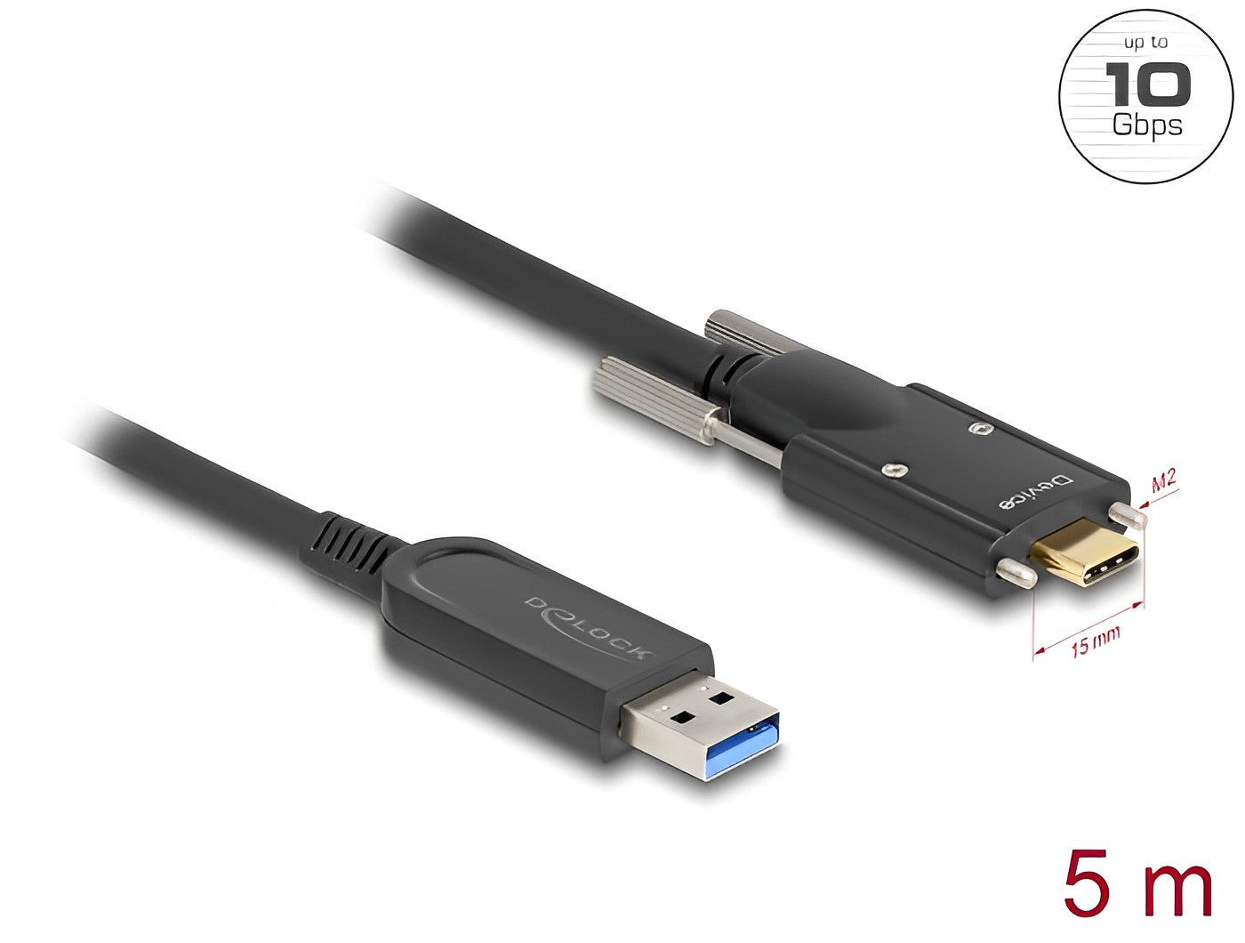 כבל USB 10Gbps אקטיבי על סיב אופטי תקע USB-A לתקע USB-C עם ברגים נעילה - delock.israel