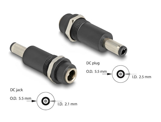 Delock Adapter DC 5.5 x 2.1 mm female to DC 5.5 x 2.5 mm male-_delock.israel