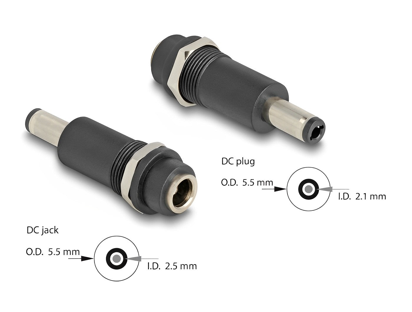 Delock Adapter DC 5.5 x 2.5 mm female to DC 5.5 x 2.1 mm male-_delock.israel