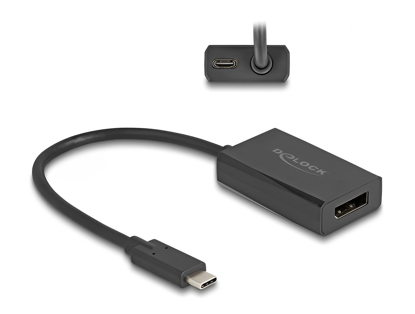 מתאם תצוגה של Delock מאפשר חיבור מסך עם כניסת USB-C התומך DisplayPort Alt Mode למכשבים PC או MacBook עם יציאת DisplayPort