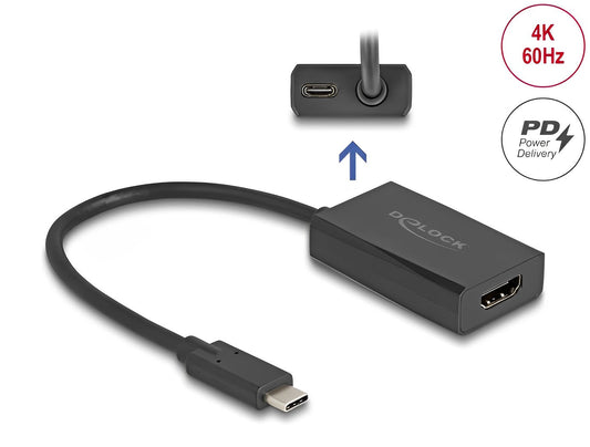 מתאם תצוגה USB-C לחיבור מסך HDMI 4K תומך PD 100 W - delock.israel