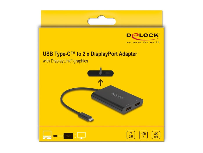 מתאם תצוגה 4K מבית DELOCK גרמניה מאפשר חיבור של שני מסכים למחשב, טאבלט או סמארטפון דרך חיבור USB-C
