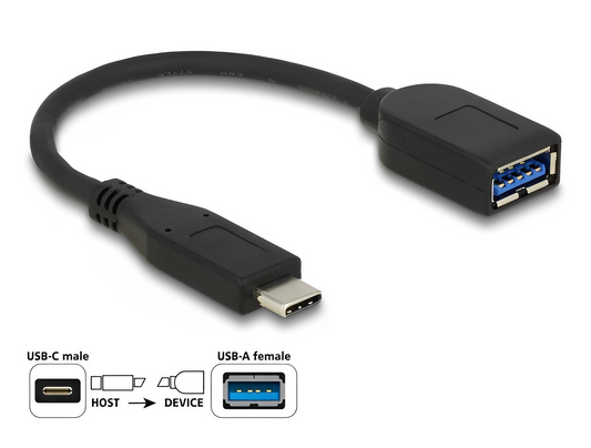 כבל מאריך קואקסיאלי USB 10Gbps תקע USB-C לשקע USB-A - delock.israel