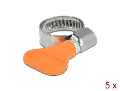 Delock Butterfly Hose Clamp stainless steel 400 SS 12 - 20 mm 5 pieces orange - delock.israel