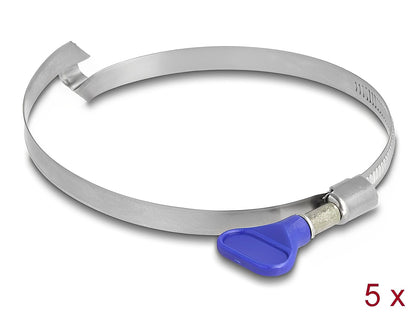 Delock Butterfly Hose Clamp stainless 400 steel with bridge left-handed 80 - 100 mm 5 pieces - delock.israel