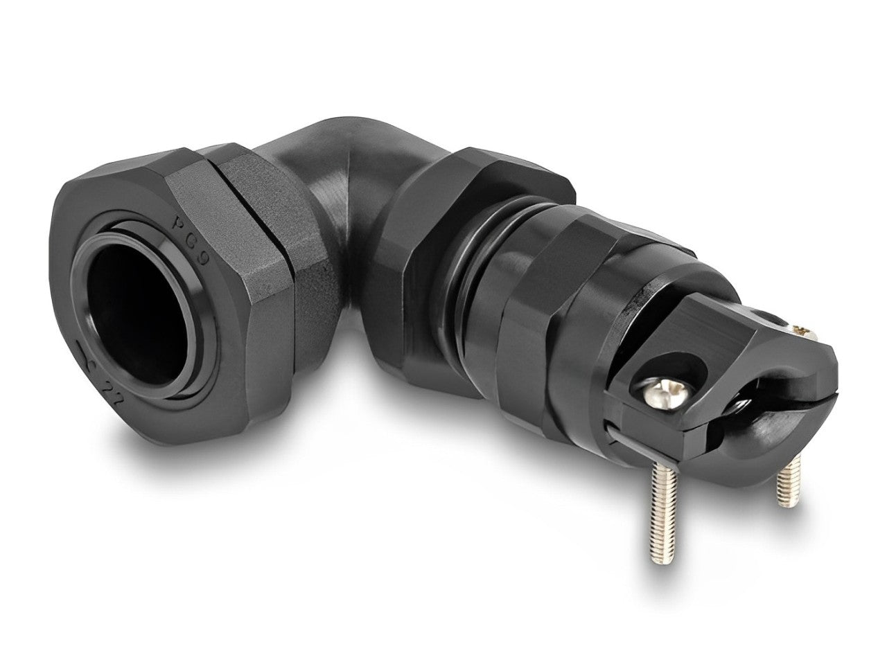 Delock Cable Gland with strain relief and bending protection 90° angled PG9 black - delock.israel