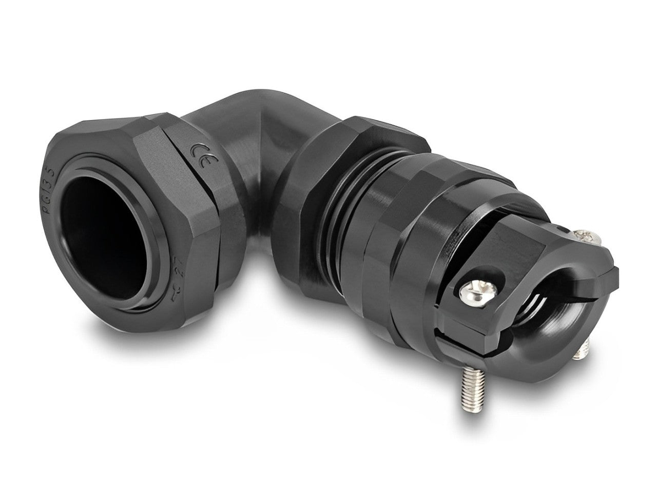 Delock Cable Gland with strain relief and bending protection 90° angled PG13,5 black - delock.israel