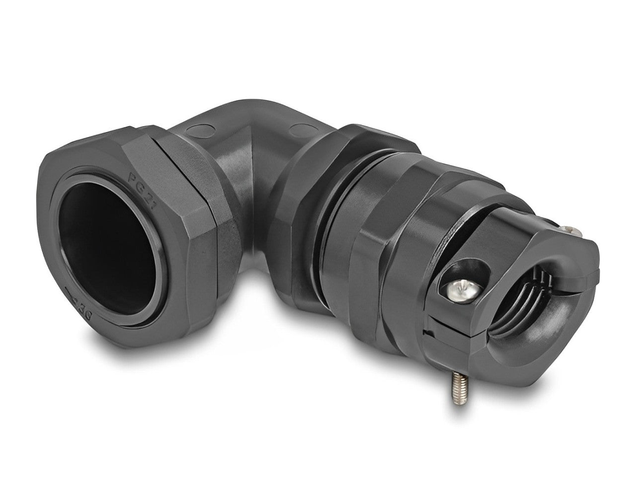 Delock Cable Gland with strain relief and bending protection 90° angled PG21 black - delock.israel
