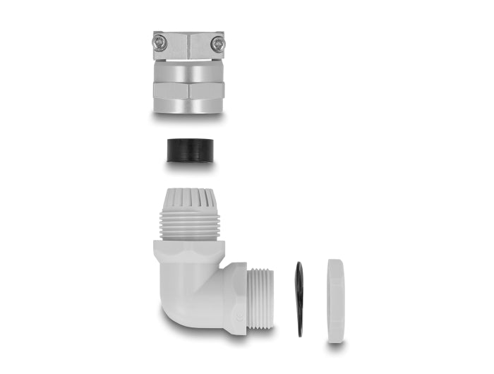 Delock Cable Gland with strain relief and bending protection 90° angled PG21 grey - delock.israel
