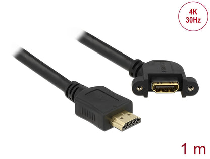 Delock Cable HDMI-A male > HDMI-A female panel-mount 110° angled 4K 30 Hz 1 m - delock.israel