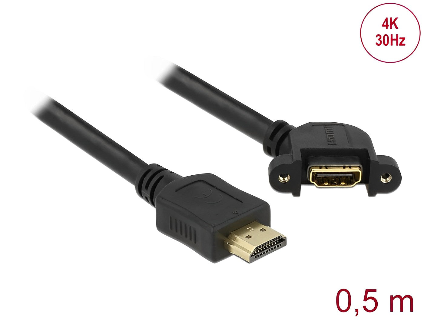 Delock Cable HDMI-A male > HDMI-A female panel-mount 110° angled 4K 30 Hz 0.5 m - delock.israel