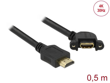 Delock Cable HDMI-A male > HDMI-A female panel-mount 110° angled 4K 30 Hz 0.5 m - delock.israel