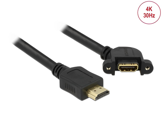 Delock Cable HDMI-A male > HDMI-A female panel-mount 110° angled 4K 30 Hz - delock.israel