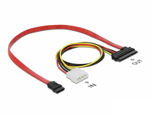 כבל חשמל ונתונים שקע SATA 3 Gb/s 22 pin לשקע SATA 7 pin + תקע מולקס - delock.israel