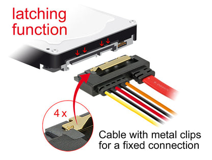 כבל חשמל ונתונים שקע SATA 6 Gb/s 22 pin בזווית 90° לשקע SATA 7 pin + תקע Power SATA - delock.israel