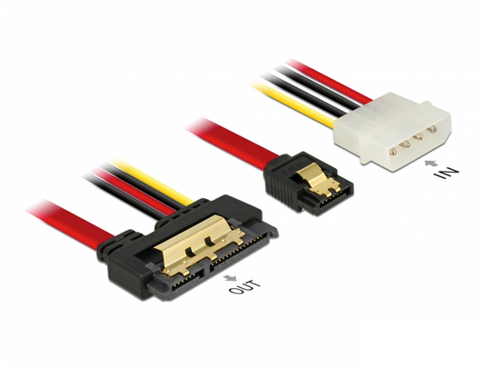 כבל חשמל ונתונים שקע SATA 6 Gb/s 22 pin לשקע SATA 7 pin + תקע מולקס - delock.israel
