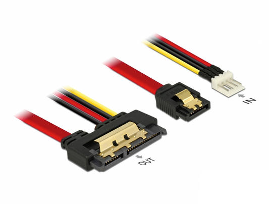 כבל חשמל ונתונים שקע SATA 6 Gb/s 22 pin לשקע SATA 7 pin + תקע Floppy 4 pin - delock.israel