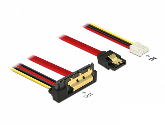 כבל חשמל ונתונים שקע SATA 6 Gb/s 22 pin לשקע SATA 7 pin + תקע Floppy 4 pin - delock.israel