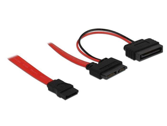כבל חשמל ונתונים שקע Slim SATA 13 pin לשקע SATA 7 pin + תקע Power SATA - delock.israel