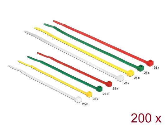 Delock Cable ties coloured L 100 x W 2.5 mm + L 200 x W 3.6 mm 200 pieces - delock.israel