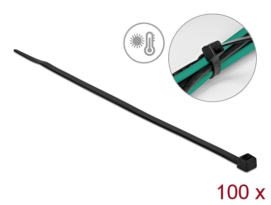 Delock Cable tie heat resistant L 200 x W 4.8 mm black 100 pieces - delock.israel