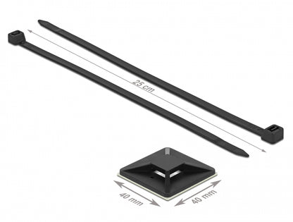 Delock Cable Tie Mount 40 x 40 mm with Cable Tie L 250 x W 7.2 mm black - delock.israel