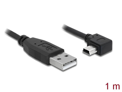 כבל מיני USB 2.0 תקע USB-A לתקע Mini-B בזווית 90° שמאלה - delock.israel