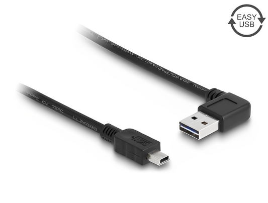 כבל מיני EASY-USB 2.0 תקע Mini-B לתקע USB-A דו כיווני בזווית 90° - delock.israel