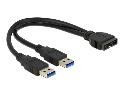 כבל USB 3.0 תקע 19 פין ל- 2 תקעים USB-A אורך 25 ס"מ - delock.israel