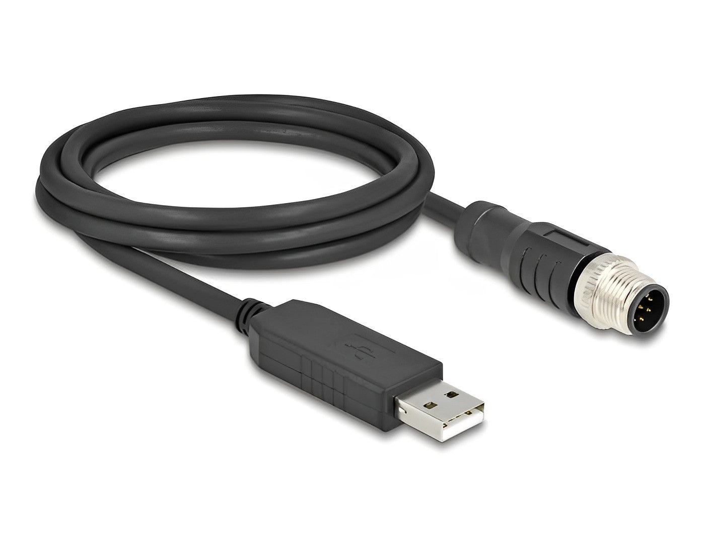Delock M12 Serial Connection Cable with FTDI chipset, USB 2.0 Type-A male to M12 RS-232 male A-coded 8 pin 1.8 m black - delock.israel