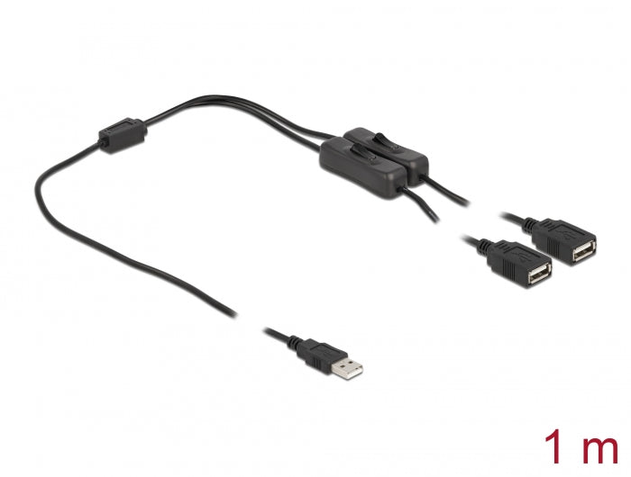 כבל חשמל תקע USB-A ל- 2 שקעים USB-A + מפסקים אורך 1 מטר - delock.israel