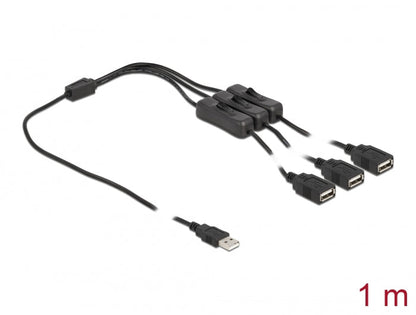 כבל חשמל תקע USB-A ל- 3 שקעים USB-A + מפסקים אורך 1 מטר - delock.israel