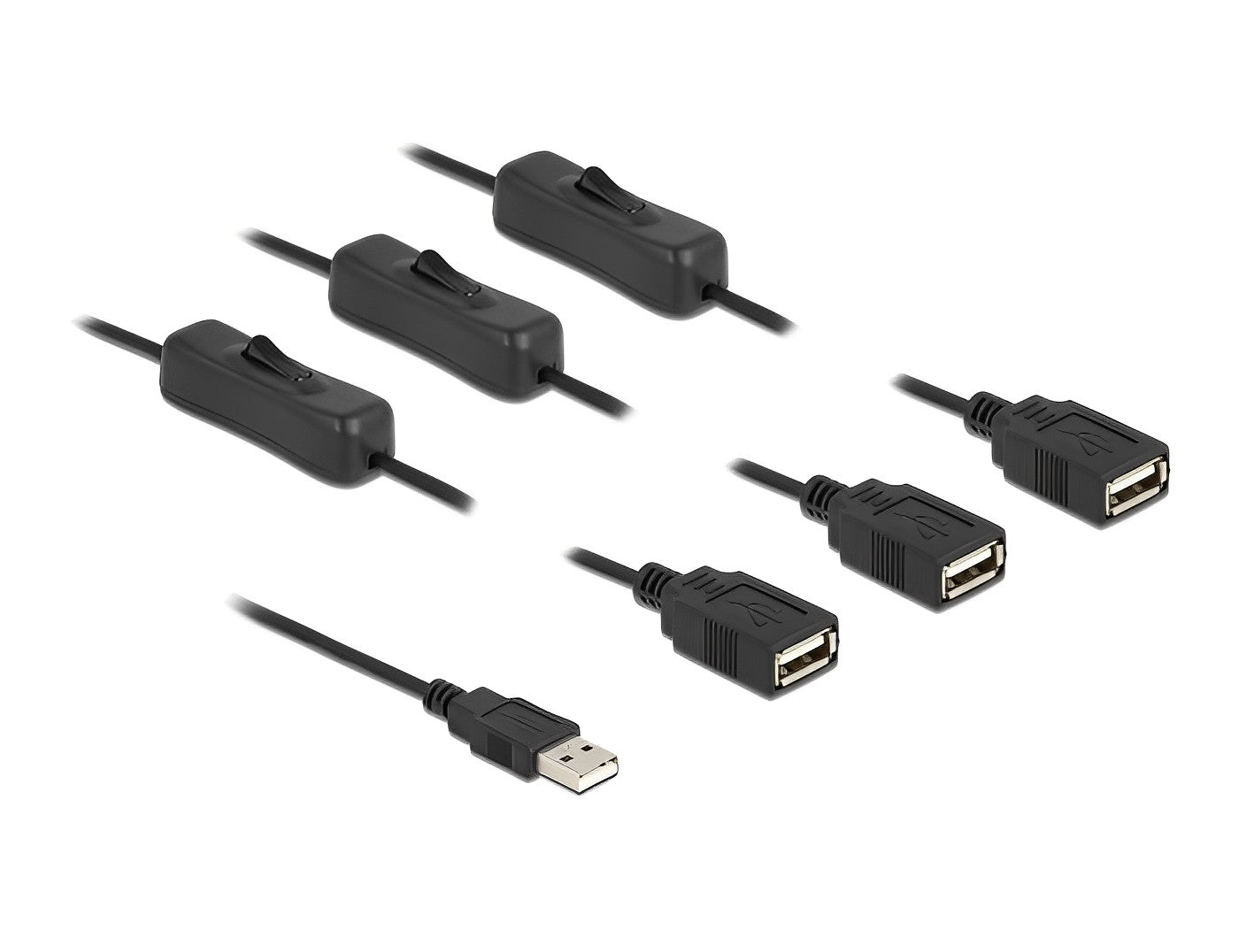 כבל חשמל תקע USB-A ל- 3 שקעים USB-A + מפסקים אורך 1 מטר - delock.israel