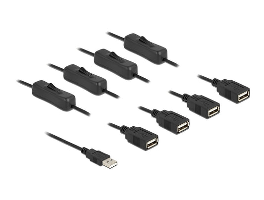כבל חשמל תקע USB-A ל- 4 שקעים USB-A + מפסקים אורך 1 מטר - delock.israel