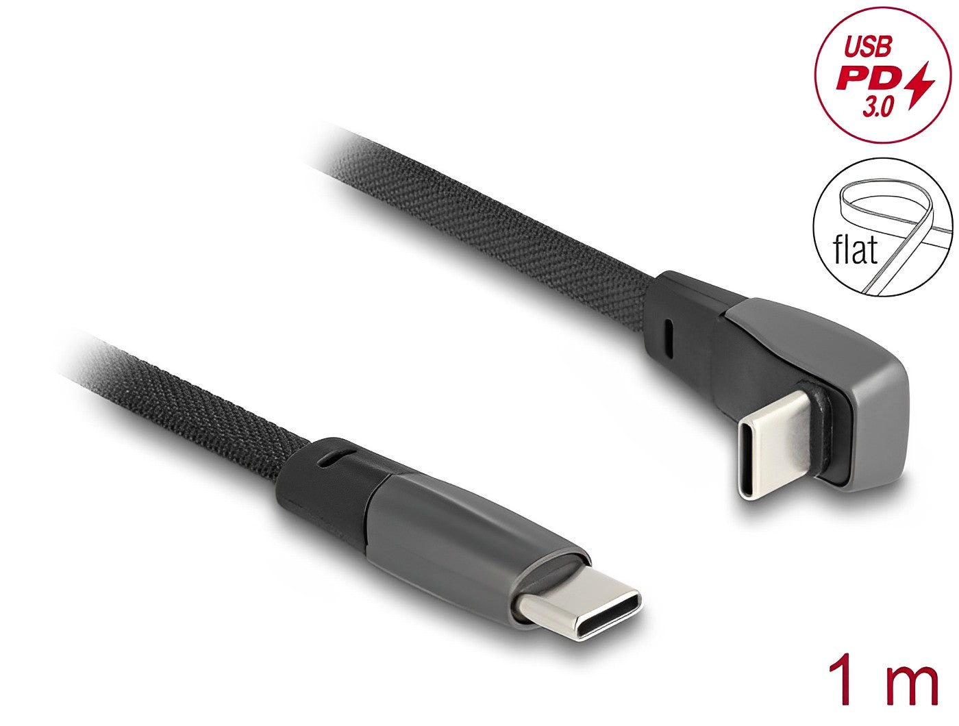 Delock USB 2.0 Flat Ribbon Cable USB Type-C™ male to USB Type-C™ male angled PD 3.0 60 W 1 m black - delock.israel