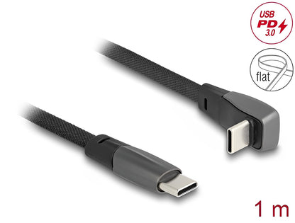 Delock USB 2.0 Flat Ribbon Cable USB Type-C™ male to USB Type-C™ male angled PD 3.0 60 W 1 m black - delock.israel