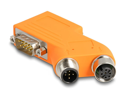 Delock D-Sub 9 male and female to M12 male and female 5 pin A-coded CAN bus splitter 35° orange - delock.israel